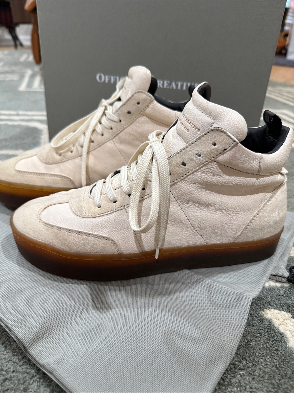 Officine Creative Womens Cream and Gum High-Top Sneakers